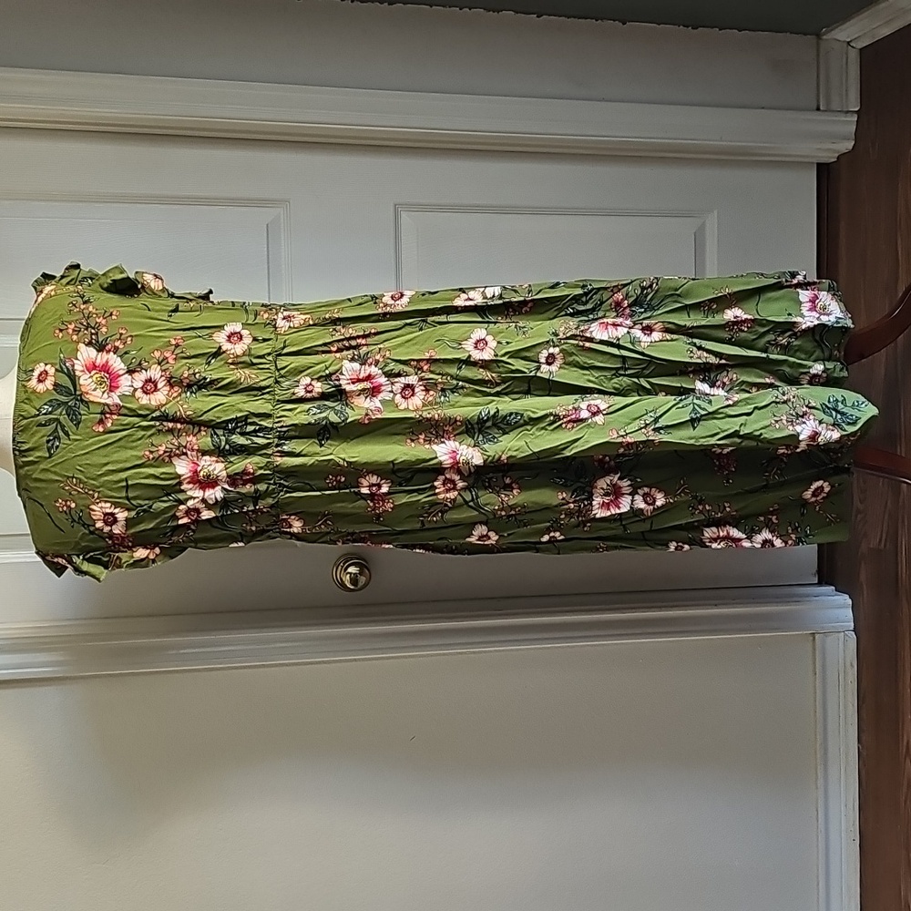 SHEIN Olive Green Floral Flutter Sleeve Dress - Picture 5 of 11